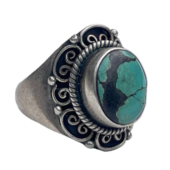 Vintage Turquoise Sterling Silver Ring - Size 6 - Picture 1 of 3